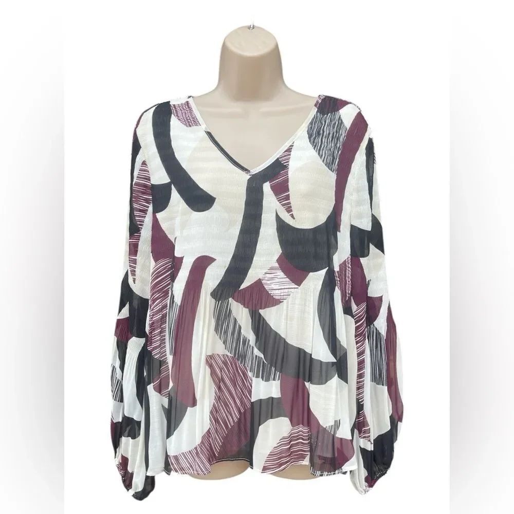 Chico's Multicolor Abstract 2 Layers see-through sleeve elastic waistband